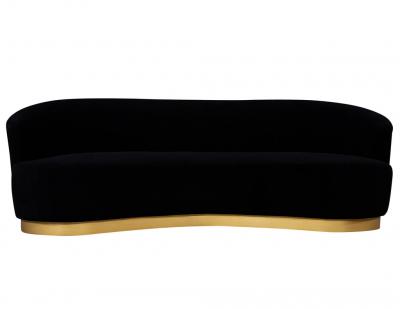  Carrocel Interiors Custom Modern Black Velvet Sofa with Gold Leaf Base