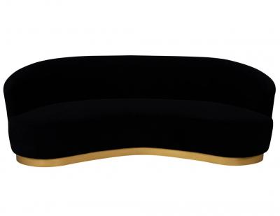  Carrocel Interiors Custom Modern Black Velvet Sofa with Gold Leaf Base
