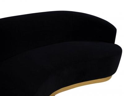  Carrocel Interiors Custom Modern Black Velvet Sofa with Gold Leaf Base
