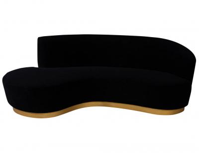  Carrocel Interiors Custom Modern Black Velvet Sofa with Gold Leaf Base