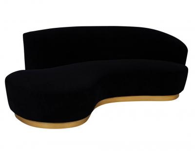 Carrocel Interiors Custom Modern Black Velvet Sofa with Gold Leaf Base