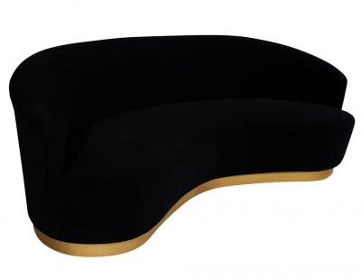  Carrocel Interiors Custom Modern Black Velvet Sofa with Gold Leaf Base