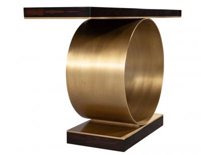  Carrocel Interiors Custom Modern Console Table with Round Brass Pedestal