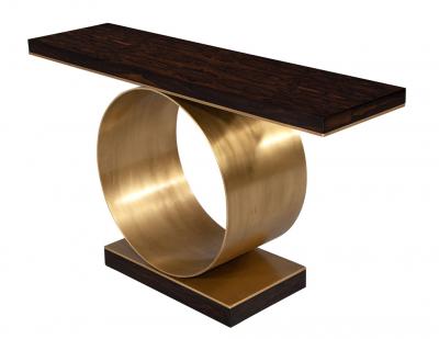  Carrocel Interiors Custom Modern Console Table with Round Brass Pedestal