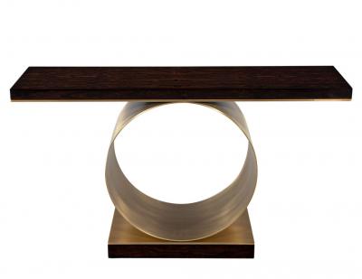  Carrocel Interiors Custom Modern Console Table with Round Brass Pedestal