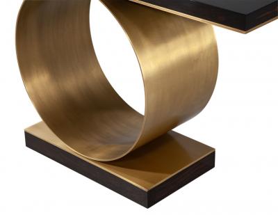  Carrocel Interiors Custom Modern Console Table with Round Brass Pedestal