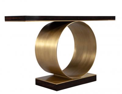  Carrocel Interiors Custom Modern Console Table with Round Brass Pedestal