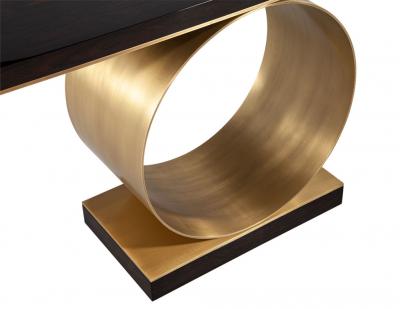  Carrocel Interiors Custom Modern Console Table with Round Brass Pedestal