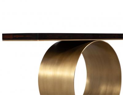  Carrocel Interiors Custom Modern Console Table with Round Brass Pedestal