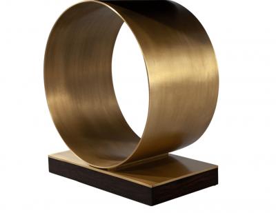  Carrocel Interiors Custom Modern Console Table with Round Brass Pedestal