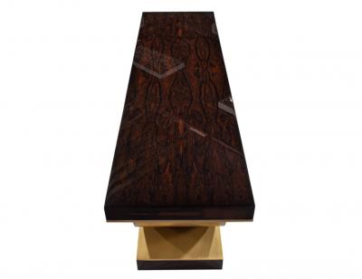  Carrocel Interiors Custom Modern Console Table with Round Brass Pedestal