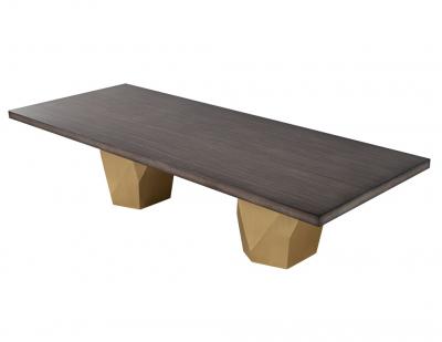  Carrocel Interiors Custom Modern Grey Dining Table with Metal Geometric Pedestals