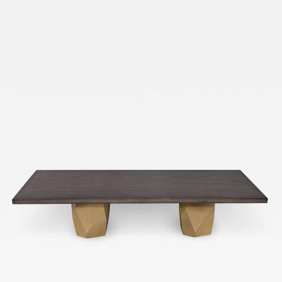 Carrocel Interiors Custom Modern Grey Dining Table with Metal Geometric Pedestals