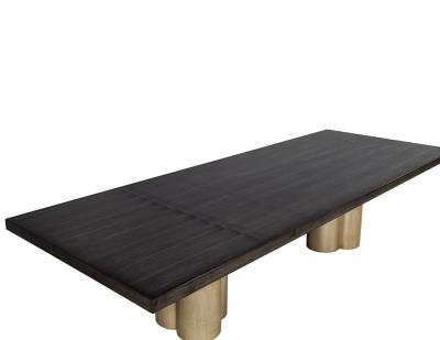  Carrocel Interiors Custom Modern Grey Dining Table with Metal Tulip Pedestals