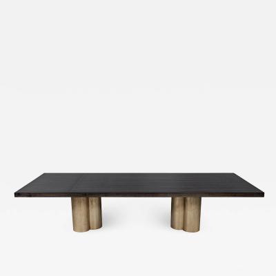 Carrocel Interiors Custom Modern Grey Dining Table with Metal Tulip Pedestals