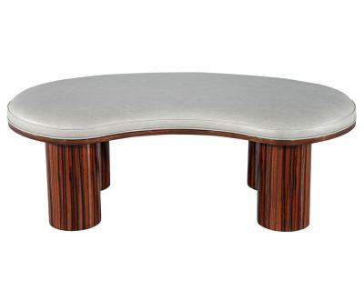 Carrocel Interiors Custom Modern Kidney Shape Bench in Macassar Wood and Leather by Carrocel