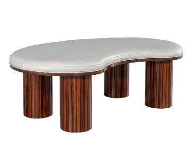  Carrocel Interiors Custom Modern Kidney Shape Bench in Macassar Wood and Leather by Carrocel