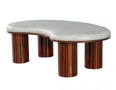  Carrocel Interiors Custom Modern Kidney Shape Bench in Macassar Wood and Leather by Carrocel
