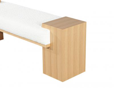  Carrocel Interiors Custom Modern Natural Oak Bench with White Boucle by Carrocel