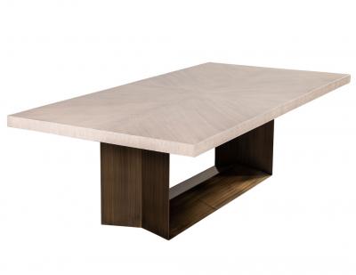  Carrocel Interiors Custom Modern Oak Dining Table with Antiqued Brass Pedestal