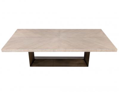  Carrocel Interiors Custom Modern Oak Dining Table with Antiqued Brass Pedestal