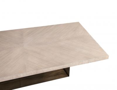  Carrocel Interiors Custom Modern Oak Dining Table with Antiqued Brass Pedestal