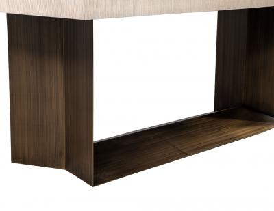  Carrocel Interiors Custom Modern Oak Dining Table with Antiqued Brass Pedestal