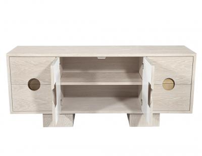  Carrocel Interiors Custom Modern Oak Sideboard Cabinet in Bleached Finish with Brass Accents