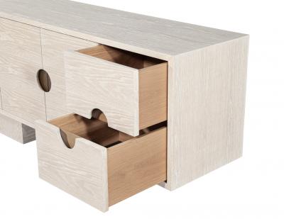  Carrocel Interiors Custom Modern Oak Sideboard Cabinet in Bleached Finish with Brass Accents