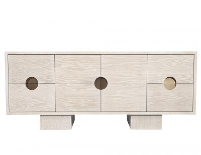  Carrocel Interiors Custom Modern Oak Sideboard Cabinet in Bleached Finish with Brass Accents