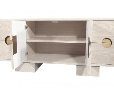  Carrocel Interiors Custom Modern Oak Sideboard Cabinet in Bleached Finish with Brass Accents