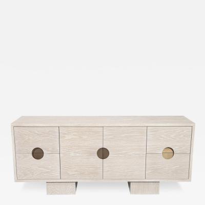  Carrocel Interiors Custom Modern Oak Sideboard Cabinet in Bleached Finish with Brass Accents