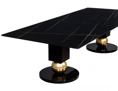  Carrocel Interiors Custom Modern Porcelain Black Dining Table with Geometric Pedestals