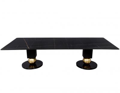  Carrocel Interiors Custom Modern Porcelain Black Dining Table with Geometric Pedestals