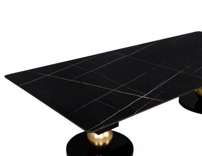  Carrocel Interiors Custom Modern Porcelain Black Dining Table with Geometric Pedestals