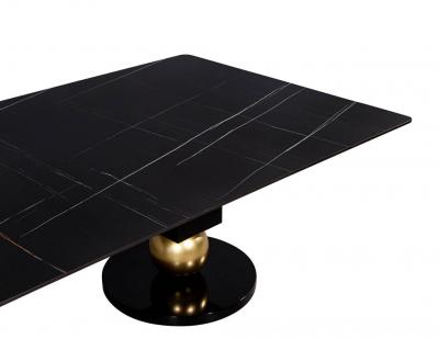  Carrocel Interiors Custom Modern Porcelain Black Dining Table with Geometric Pedestals
