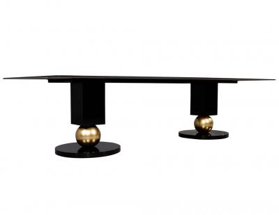  Carrocel Interiors Custom Modern Porcelain Black Dining Table with Geometric Pedestals