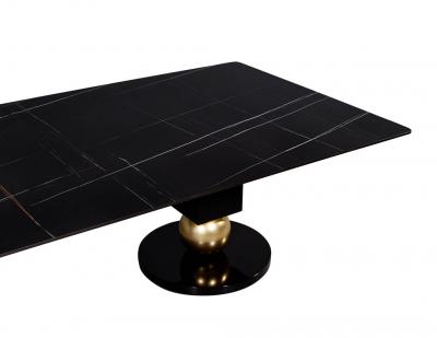  Carrocel Interiors Custom Modern Porcelain Black Dining Table with Geometric Pedestals