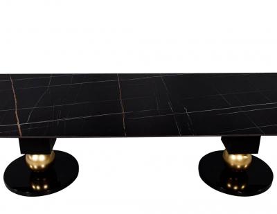  Carrocel Interiors Custom Modern Porcelain Black Dining Table with Geometric Pedestals