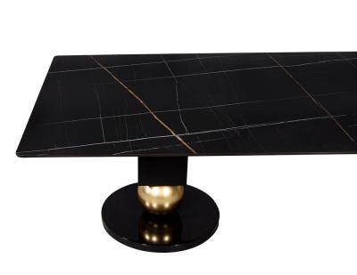  Carrocel Interiors Custom Modern Porcelain Black Dining Table with Geometric Pedestals