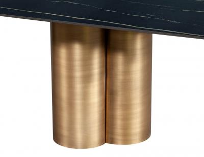  Carrocel Interiors Custom Modern Porcelain Dining Table with Antiqued Brass Clover Pedestals