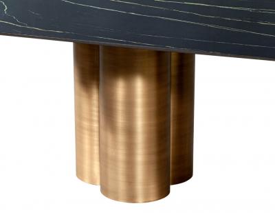  Carrocel Interiors Custom Modern Porcelain Dining Table with Antiqued Brass Clover Pedestals