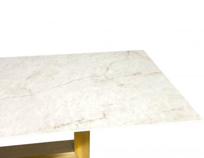  Carrocel Interiors Custom Modern Porcelain Dining Table with Crystal Ice Top and Brass Angled Base