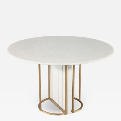  Carrocel Interiors Custom Modern Round Marble Top Dining Table with Brass