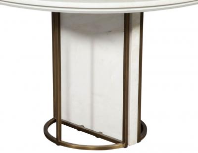  Carrocel Interiors Custom Modern Round Marble Top Dining Table with Brass Detailing