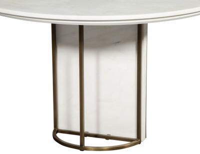  Carrocel Interiors Custom Modern Round Marble Top Dining Table with Brass Detailing