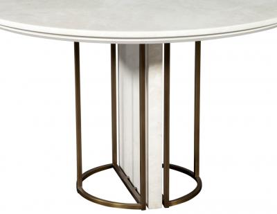  Carrocel Interiors Custom Modern Round Marble Top Dining Table with Brass Detailing