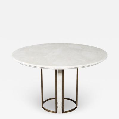 Carrocel Interiors Custom Modern Round Marble Top Dining Table with Brass Detailing