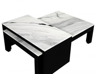  Carrocel Interiors Custom Modern Stone Top Cocktail Table with Nesting Table Design