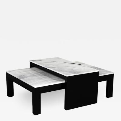  Carrocel Interiors Custom Modern Stone Top Cocktail Table with Nesting Table Design
